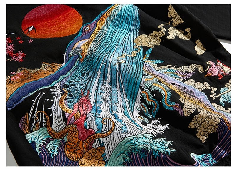 Embroidered Ocean Hoodie by jobatua.com
