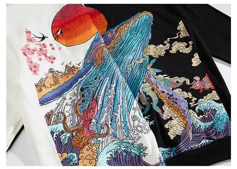 Embroidered Ocean Hoodie by jobatua.com