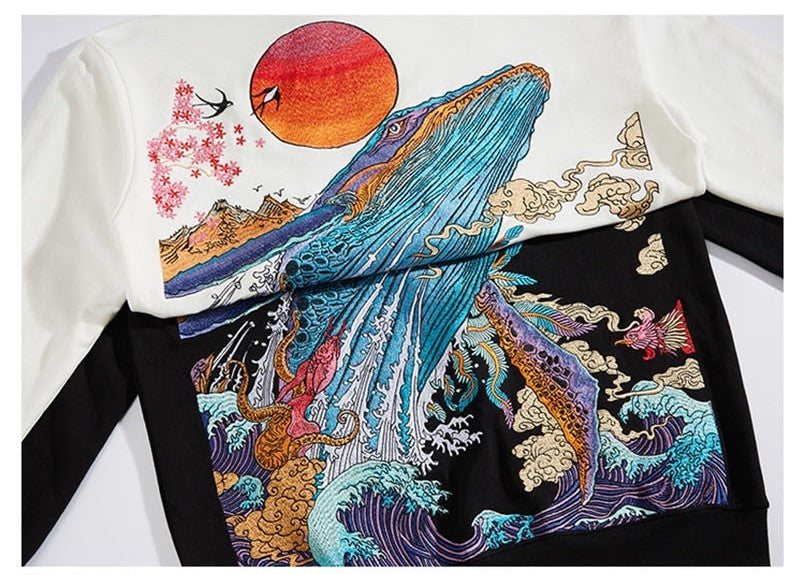 Embroidered Ocean Hoodie by jobatua.com