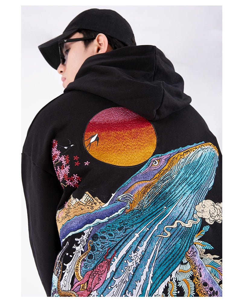 Embroidered Ocean Hoodie by jobatua.com