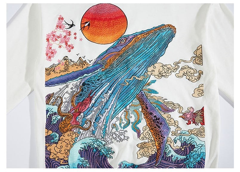 Embroidered Ocean Hoodie by jobatua.com