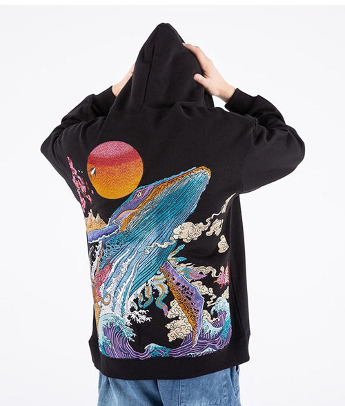 Embroidered Ocean Hoodie by jobatua.com