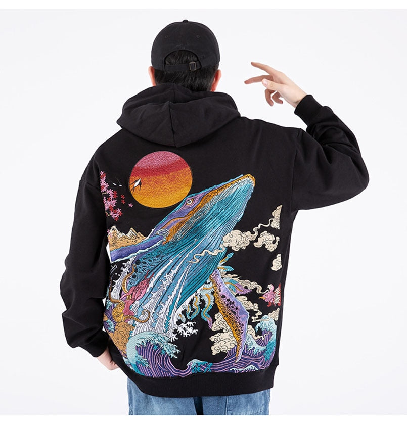 Embroidered Ocean Hoodie by jobatua.com